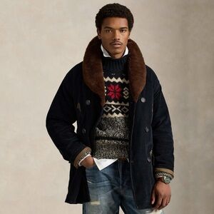 Polo Ralph Lauren Shearling Collar Corduroy Ranch Coat in Black NWT